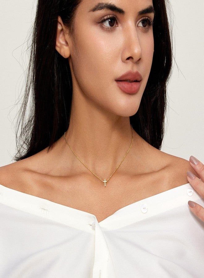 Zeffy Tiny Cross Necklace for Women, Dainty 18K Gold Plated Small Cross Pendant Choke Necklace Faith Cute Trendy Jewelry Gift - Image 5